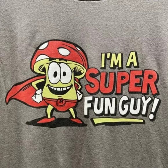 Mushroom Shirt Men's XL Charcoal Gray Super Fun Guy Graphic Logo - Picture 2 of 9